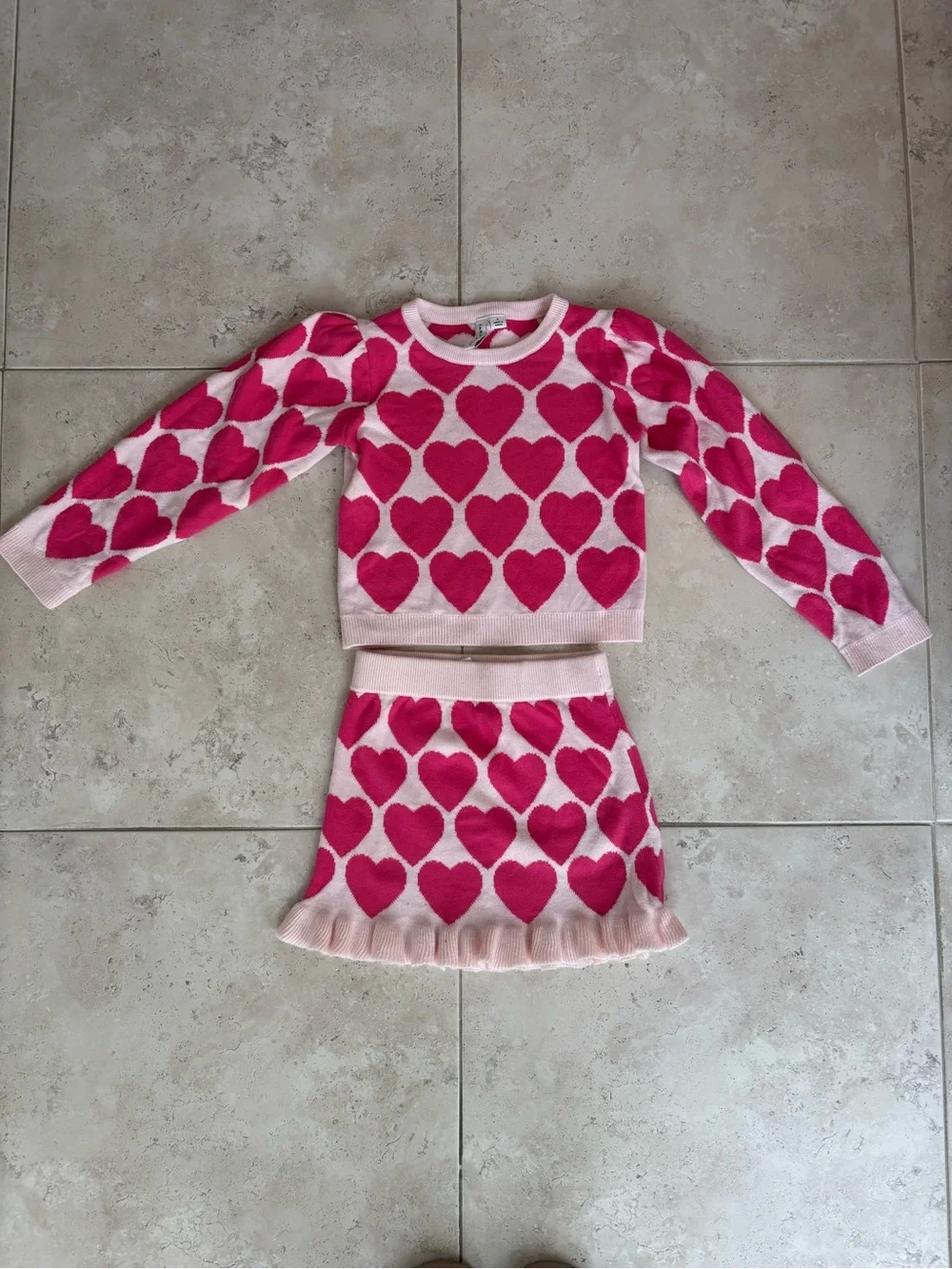 Janie & Jack Pink Heart Knit Top & Skirt Set